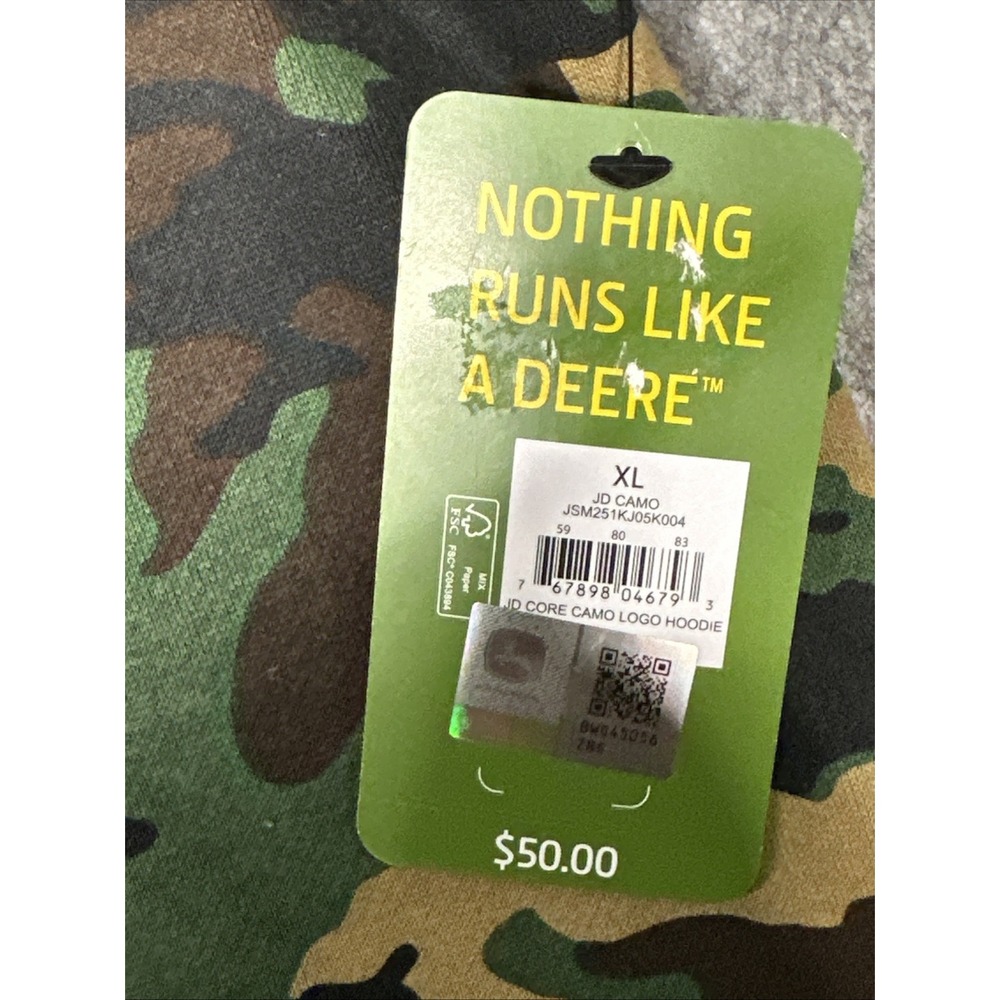 John Deere Hoodie Mens  XL‎ Core Camo Logo Sweatshirt NWT Outdoor Hunting(2W-11 - Picture 4 of 8